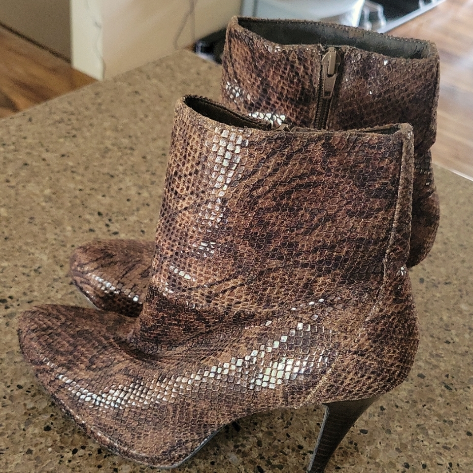 Size 10, Nine West Brown Snake Skin Heeled Boot
